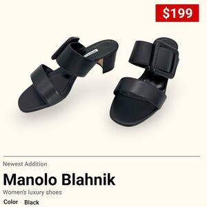 Manolo Blahnik Black Nappa Leather Open Toe Mules Size 5